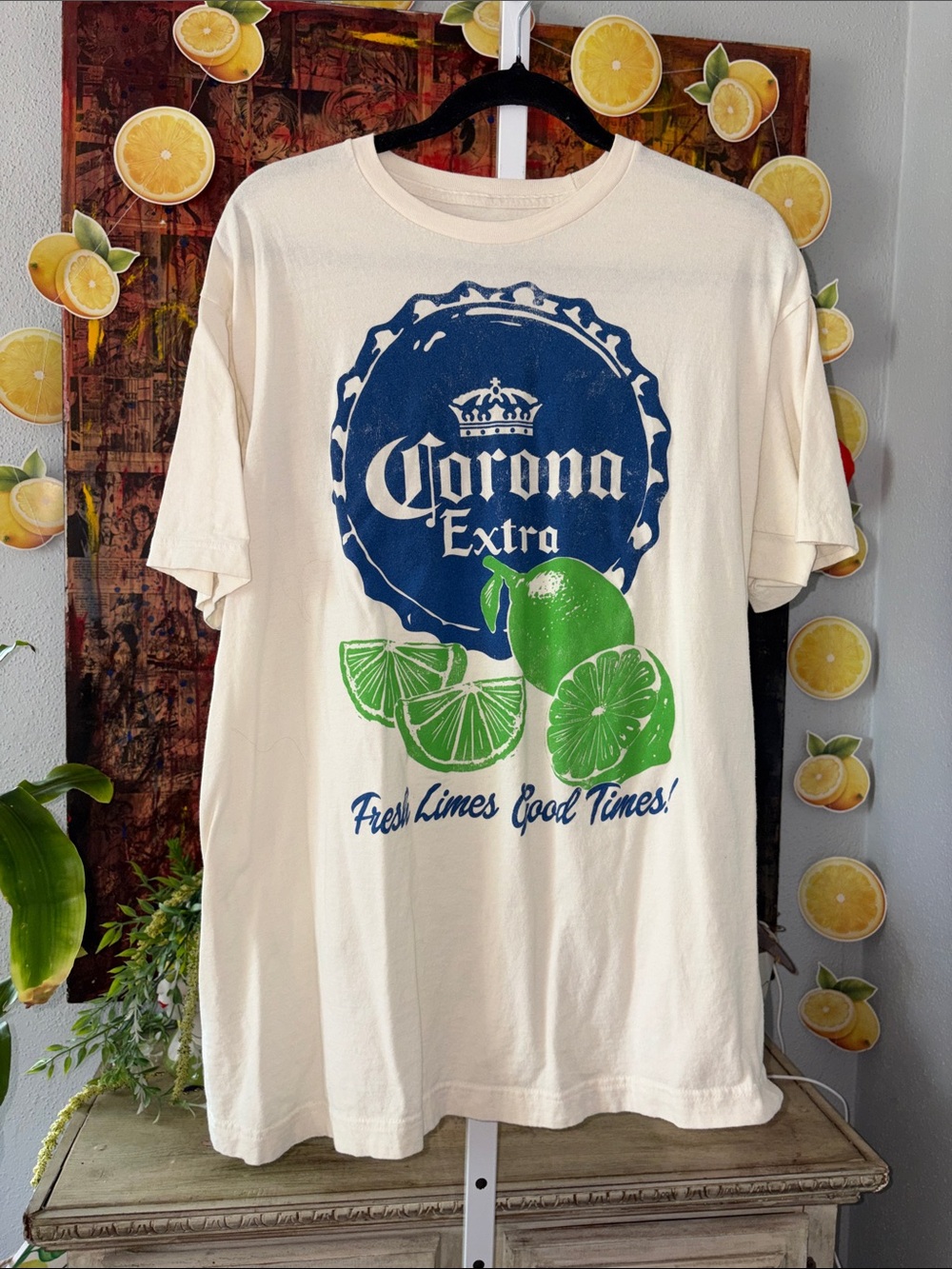 Corona Graphic Tee with Green Lime Print Size XL